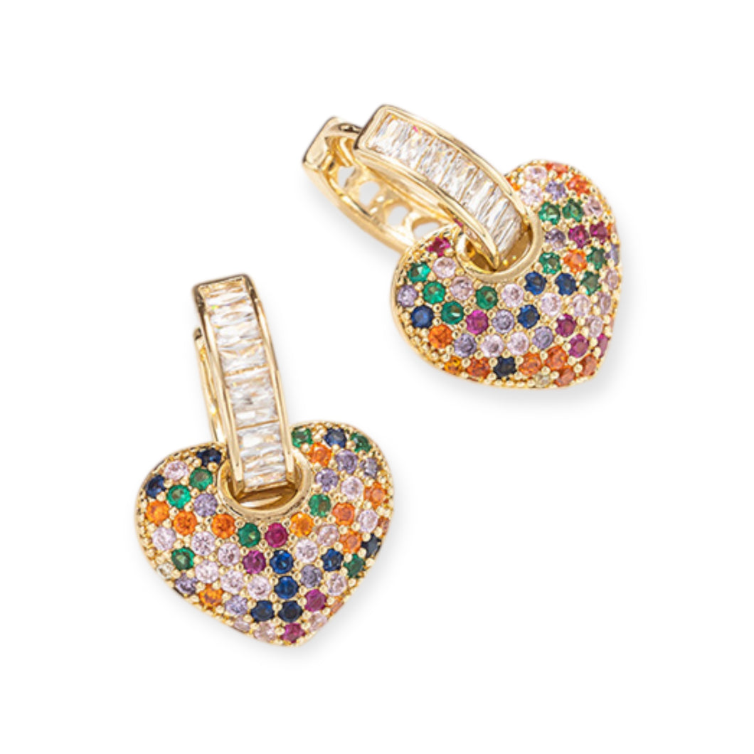 Multi Color Heart on Huggie Earrings