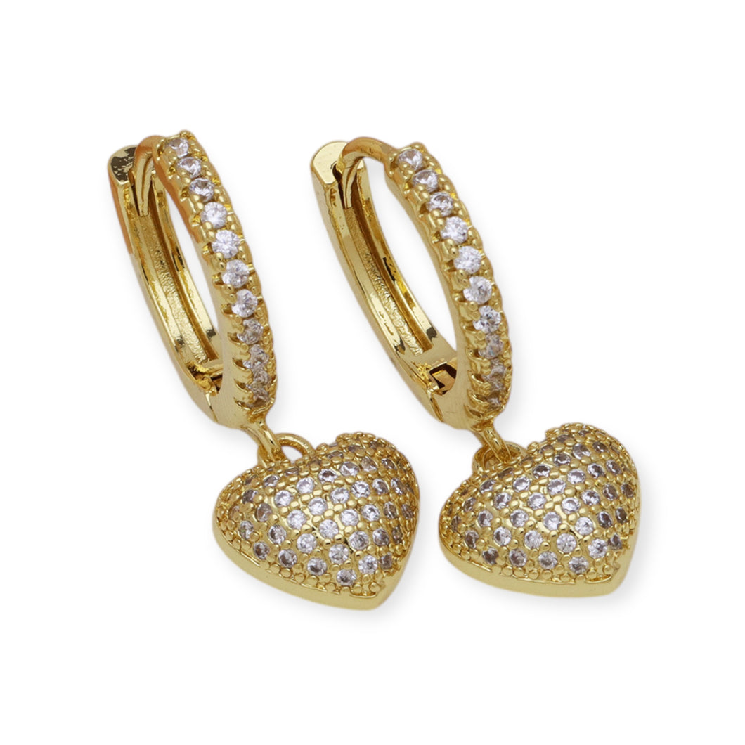 Pave Huggies with Heart Earrings