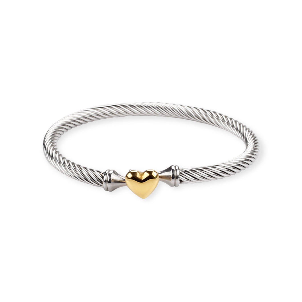Heart on Twisted Titanium Steel Bracelet