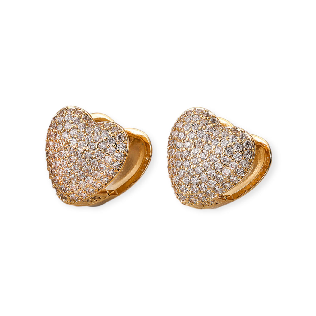 Pave Heart Huggie Earrings