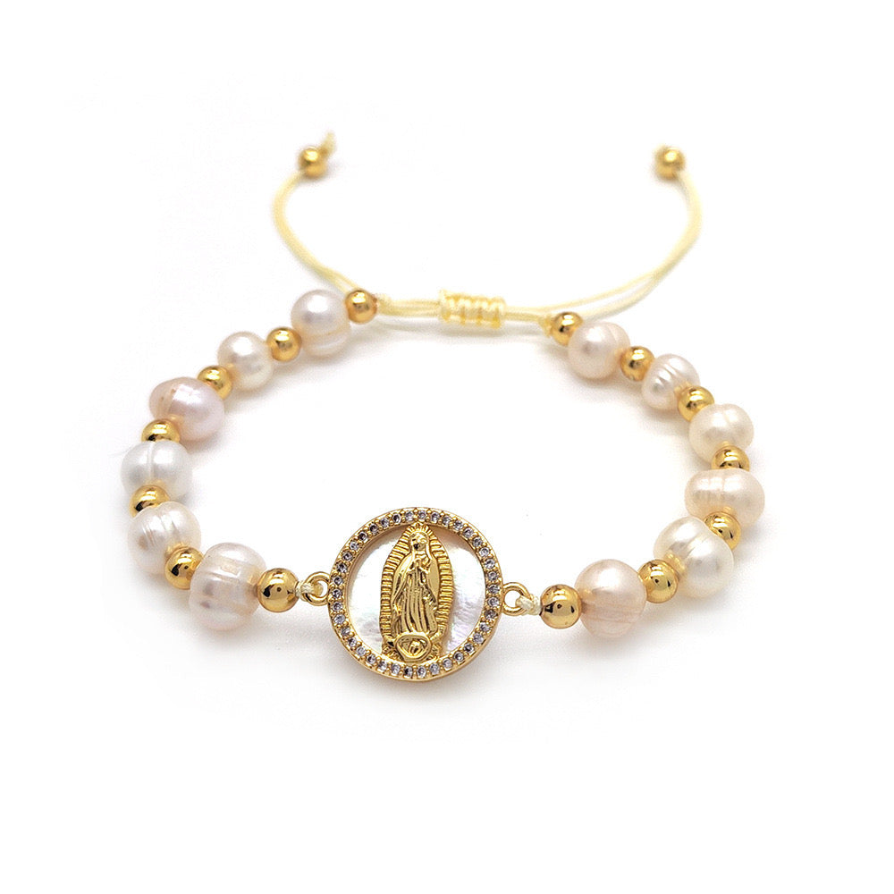 Guadalupe Medal Pearl Bracelet