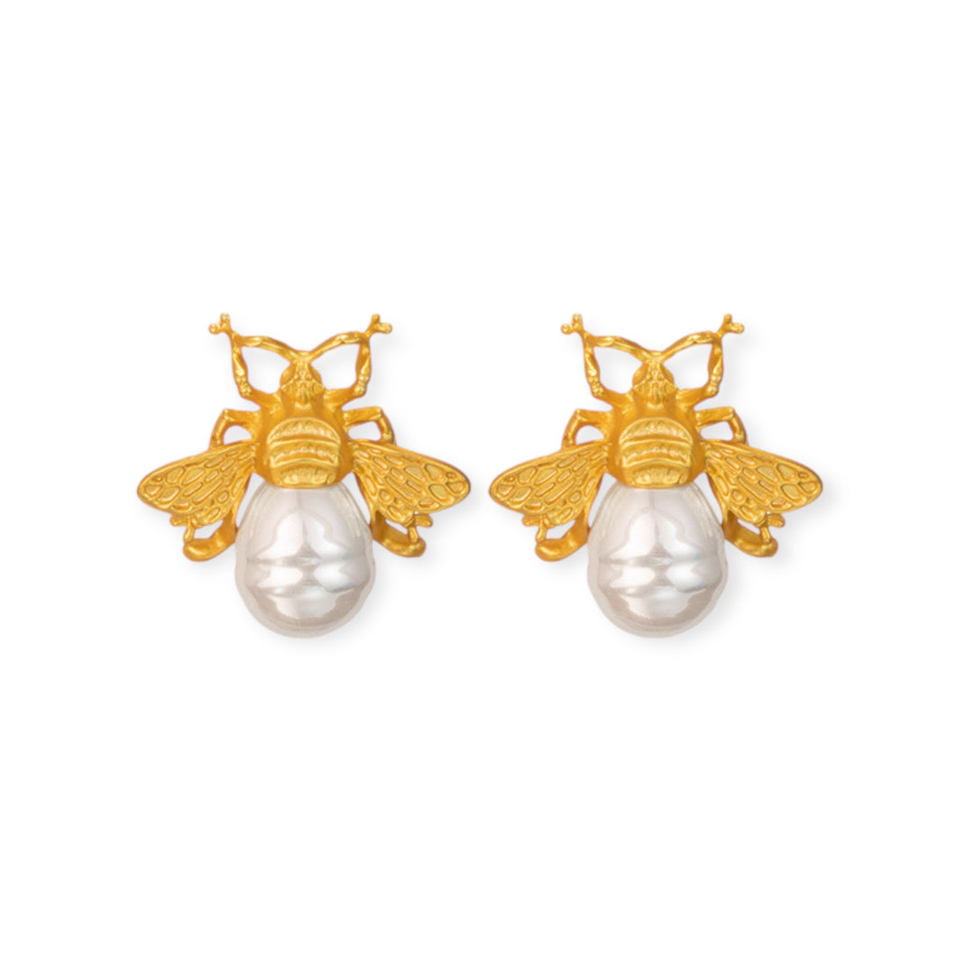 Bee with Pearl Earrings