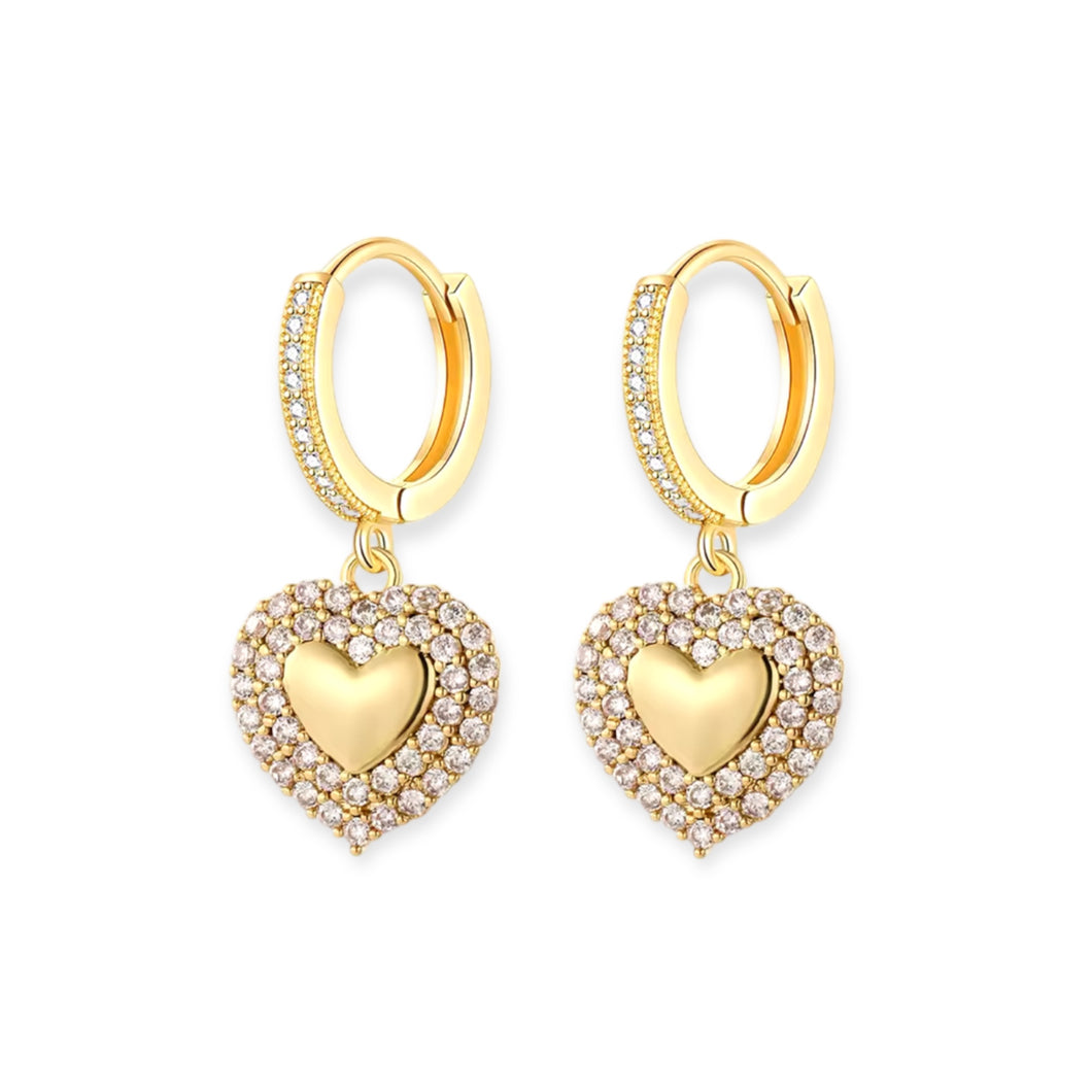 Outlined Zirconia Heart Huggie Earrings