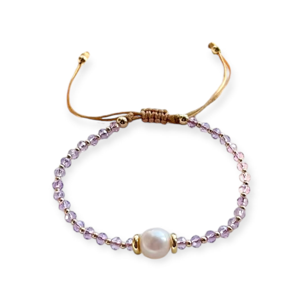 Pearl and Purple Crystal String abracelet