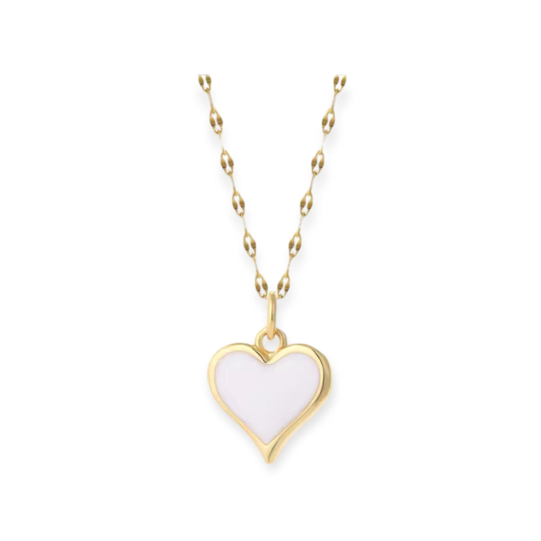Heart White Enamel Pendant on Chain