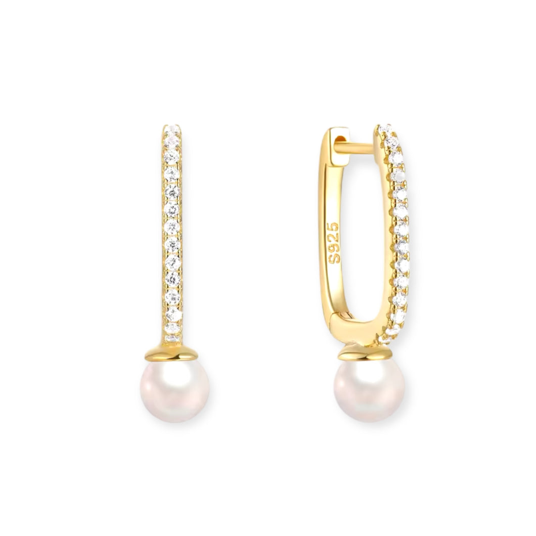 Pearls on Zirconia Huggie Earrings