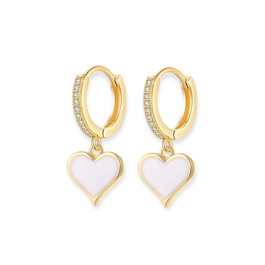 Heart White Enamel Huggie Earrings