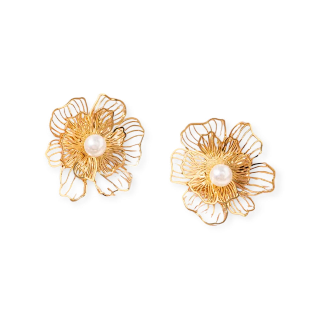 Flower with Pearl Earrings