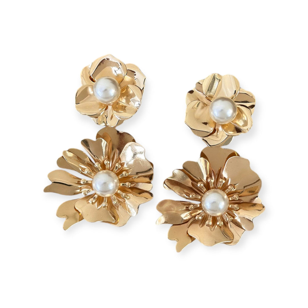 Double Flower with Pearls Earrings