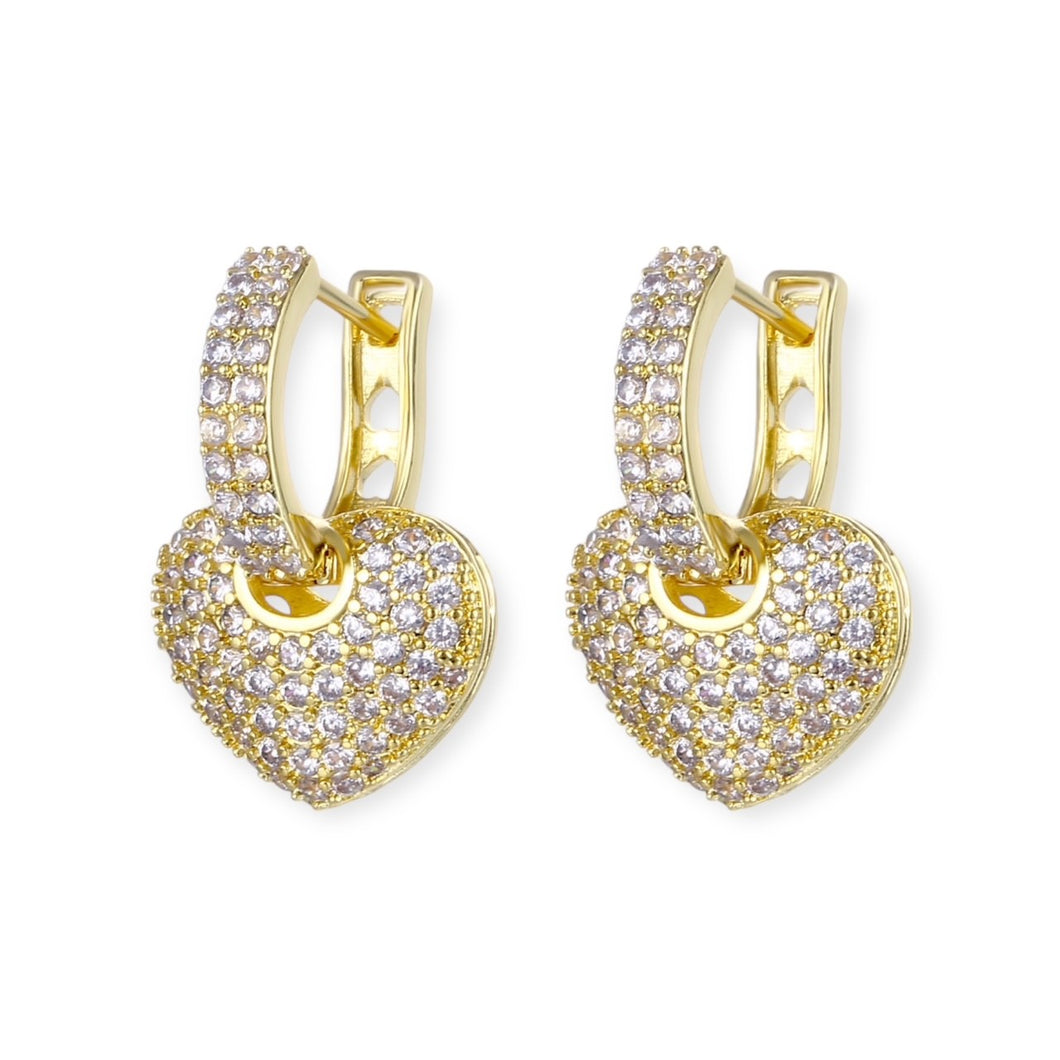 Pave Hearts on Pave Huggies Earrings