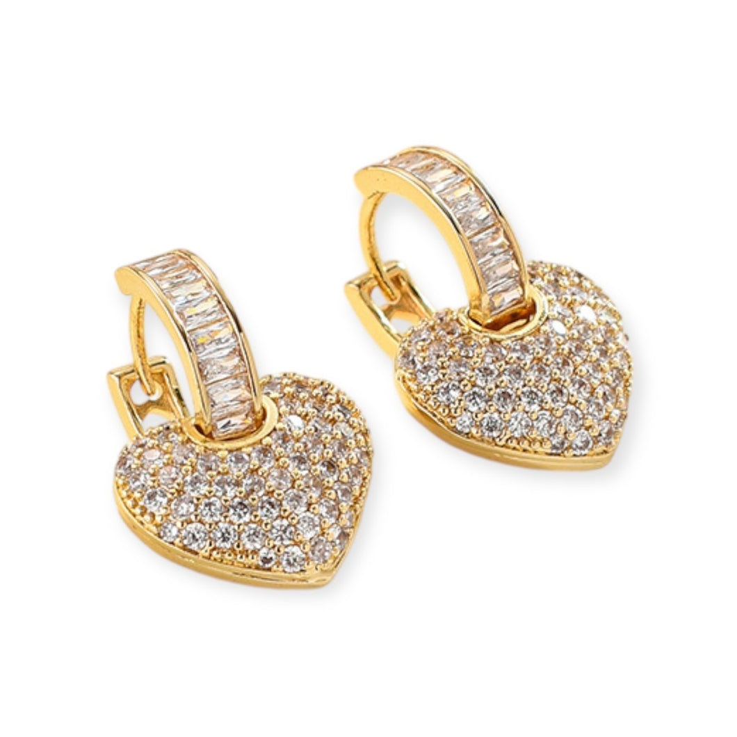 Pave Heart on Huggie Earrings