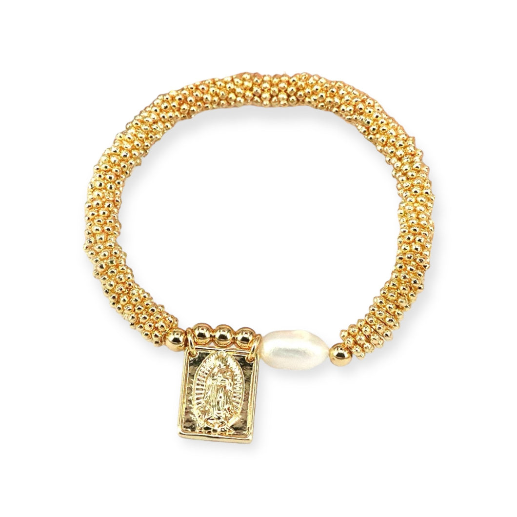 Guadalupe Virgen Tag and Pearl Bracelet