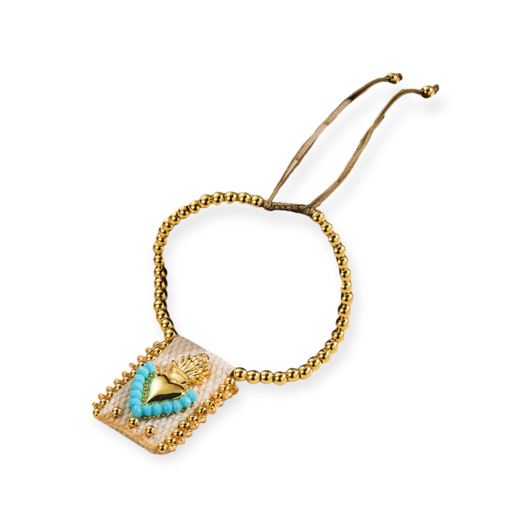 Cloth Heart Crown Bracelet Turquoise