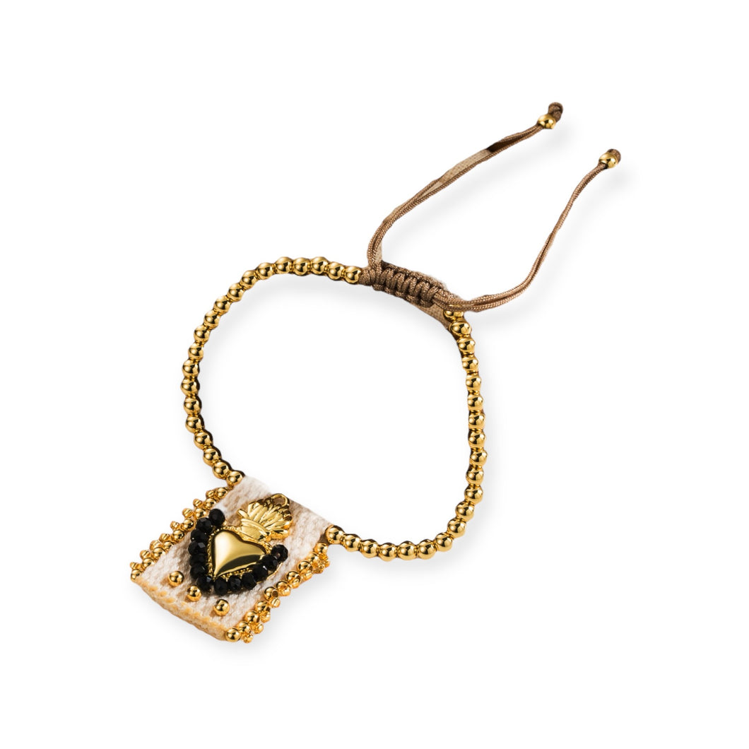 Cloth Heart Crown Bracelet Black