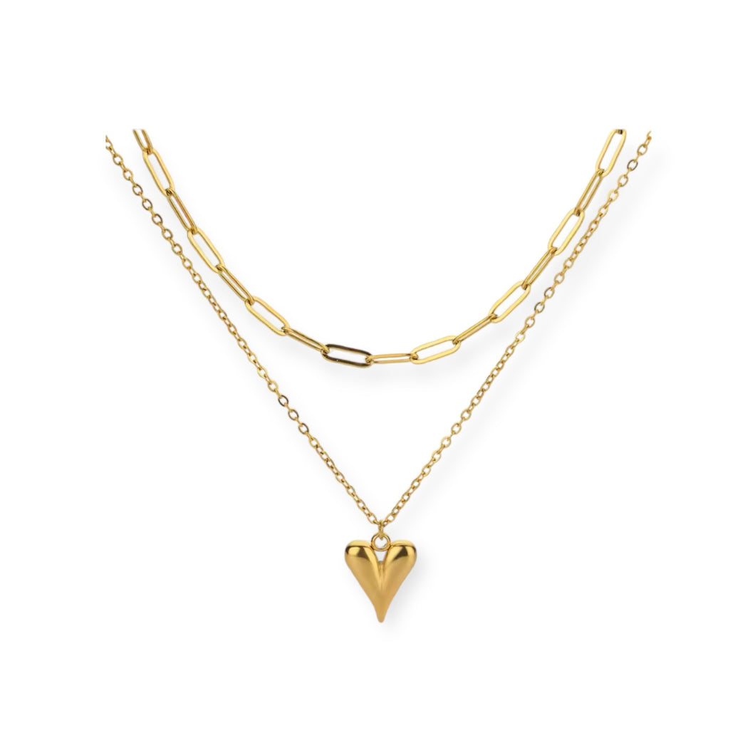 Paper Clip and Heart Layers Necklace