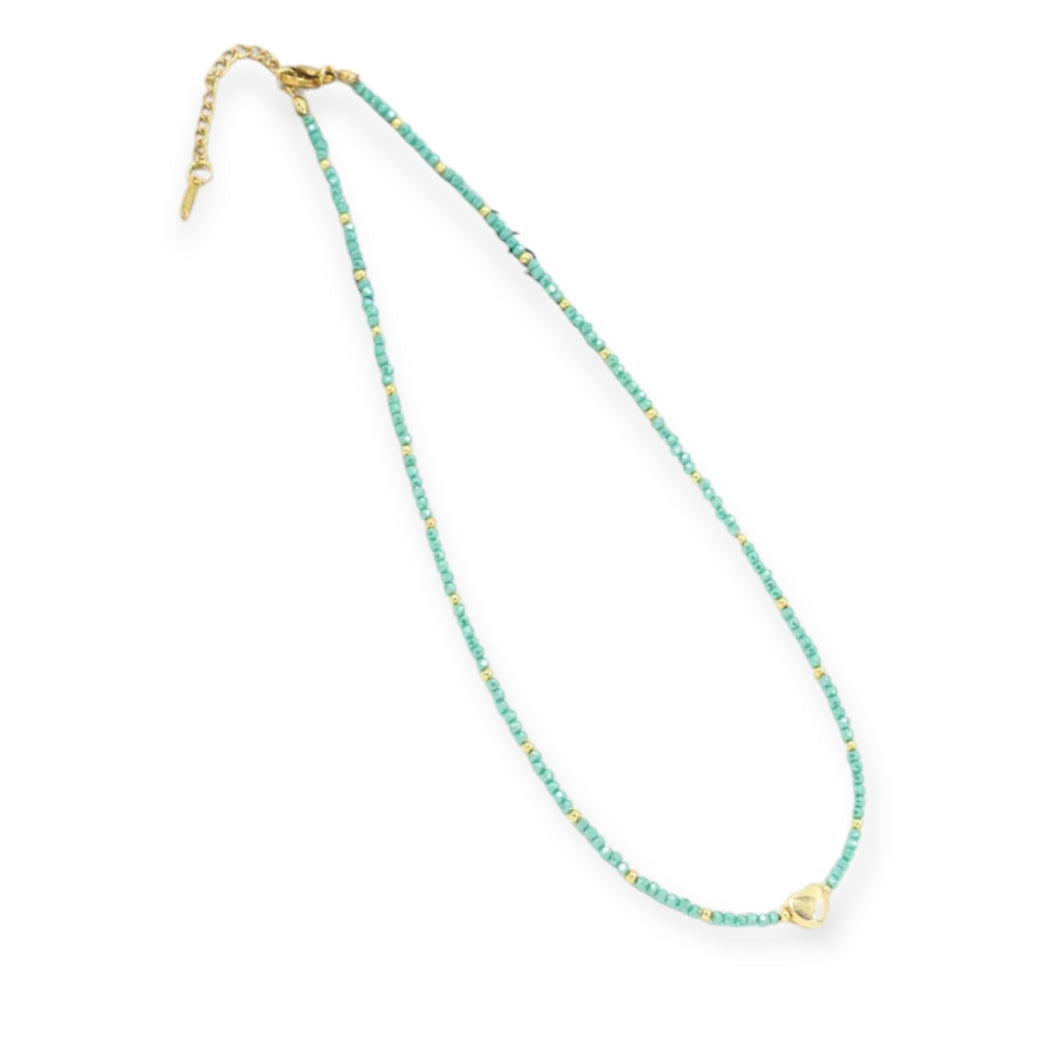 Heart Green Beads Necklace