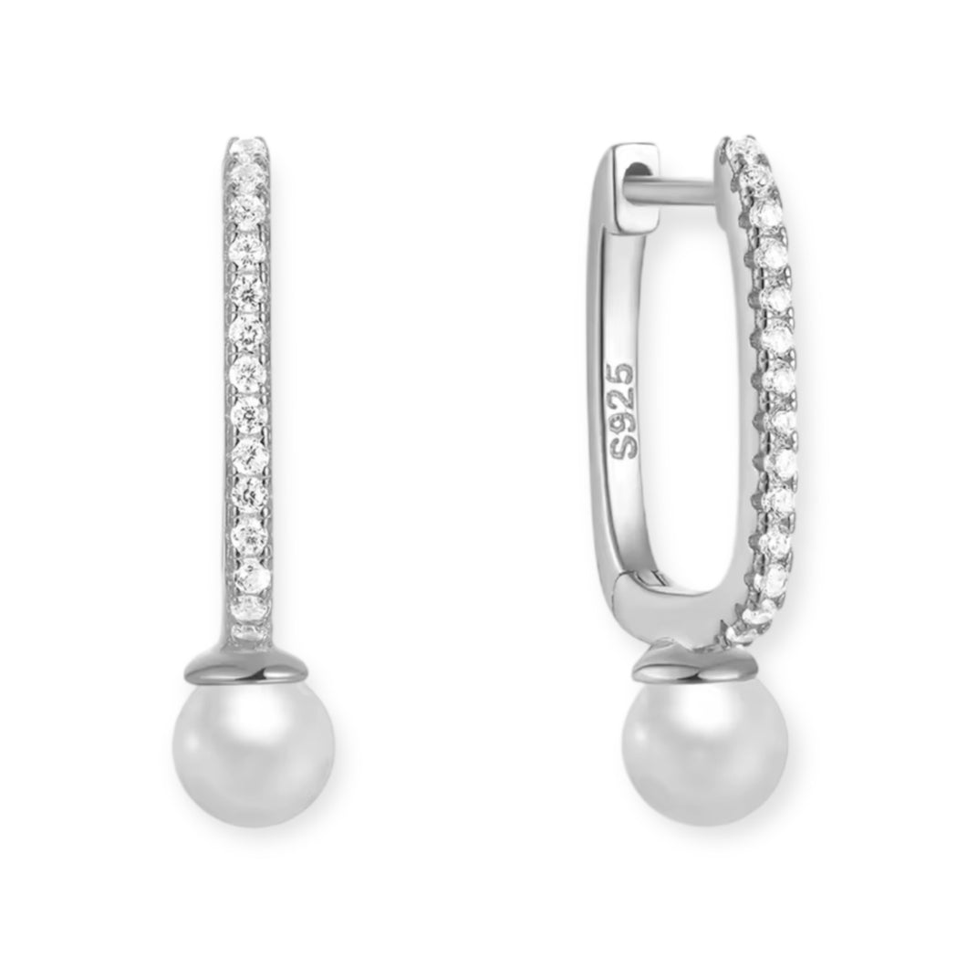 Pearl U Shape Huggie Earrings