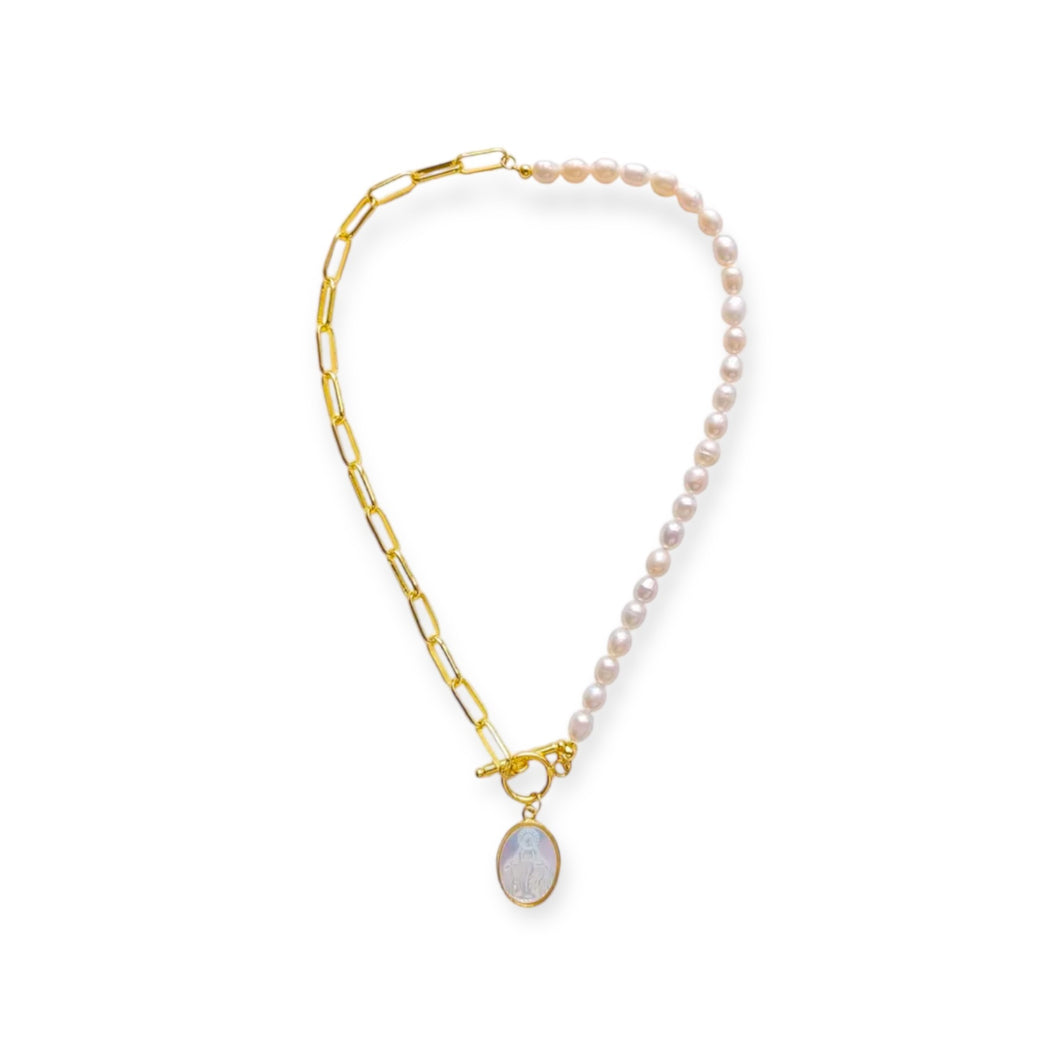 Half Link Half Pearls Virgin Necklace