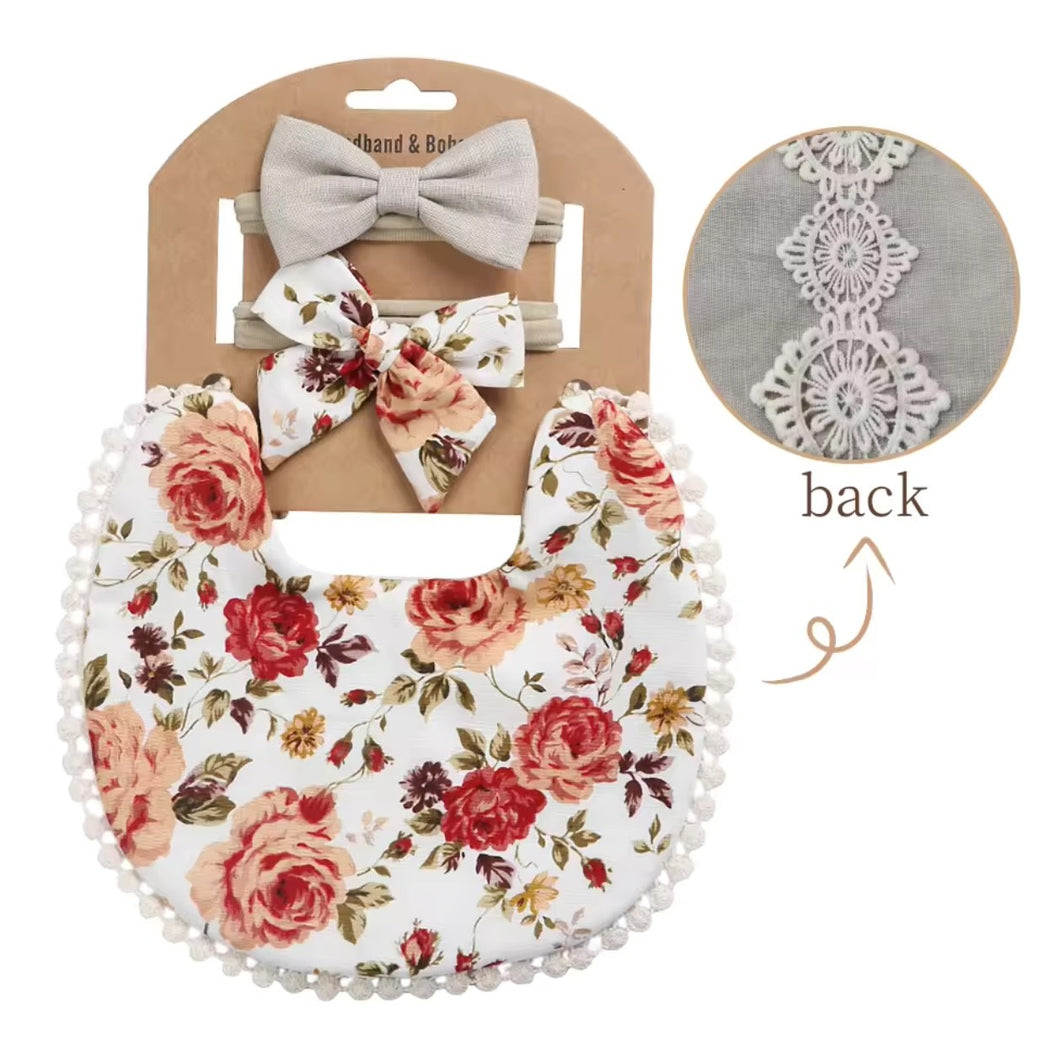 Floral-Linen Reversible Bib Set