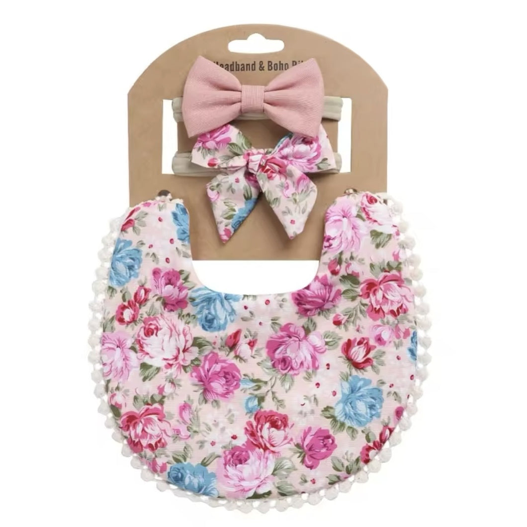 Floral-Linen Reversible Bib Set