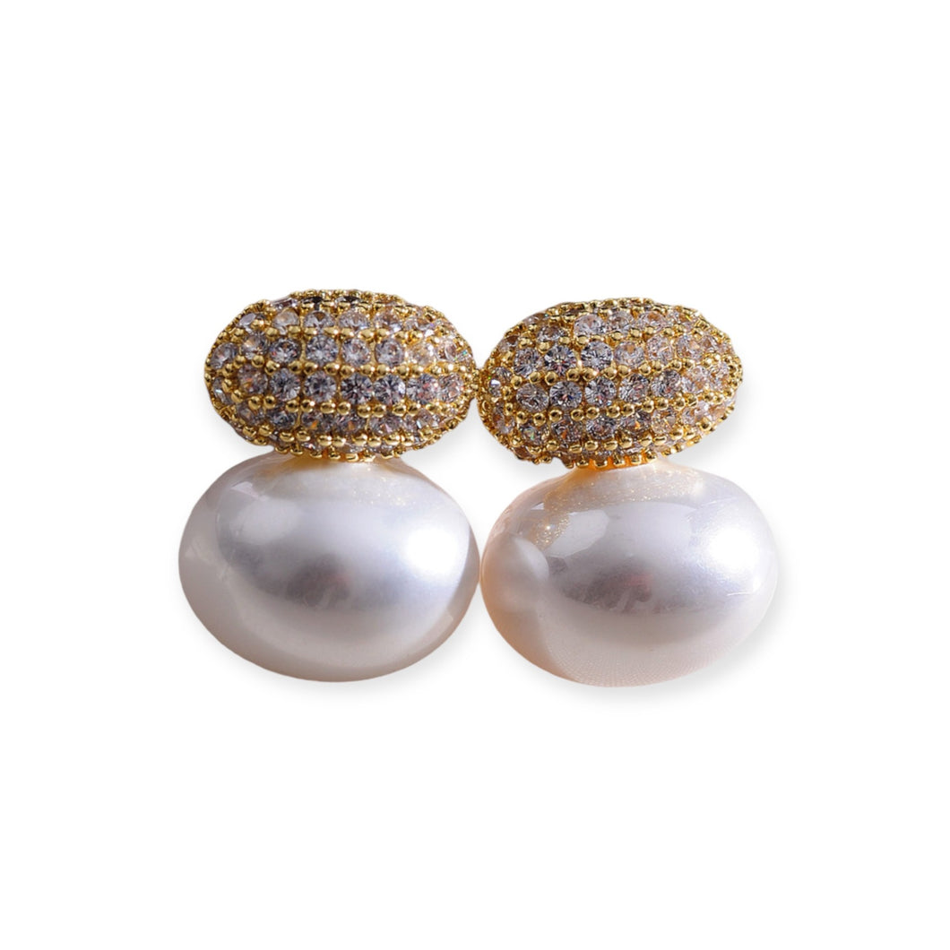 Pave Oval with Pearl Earring