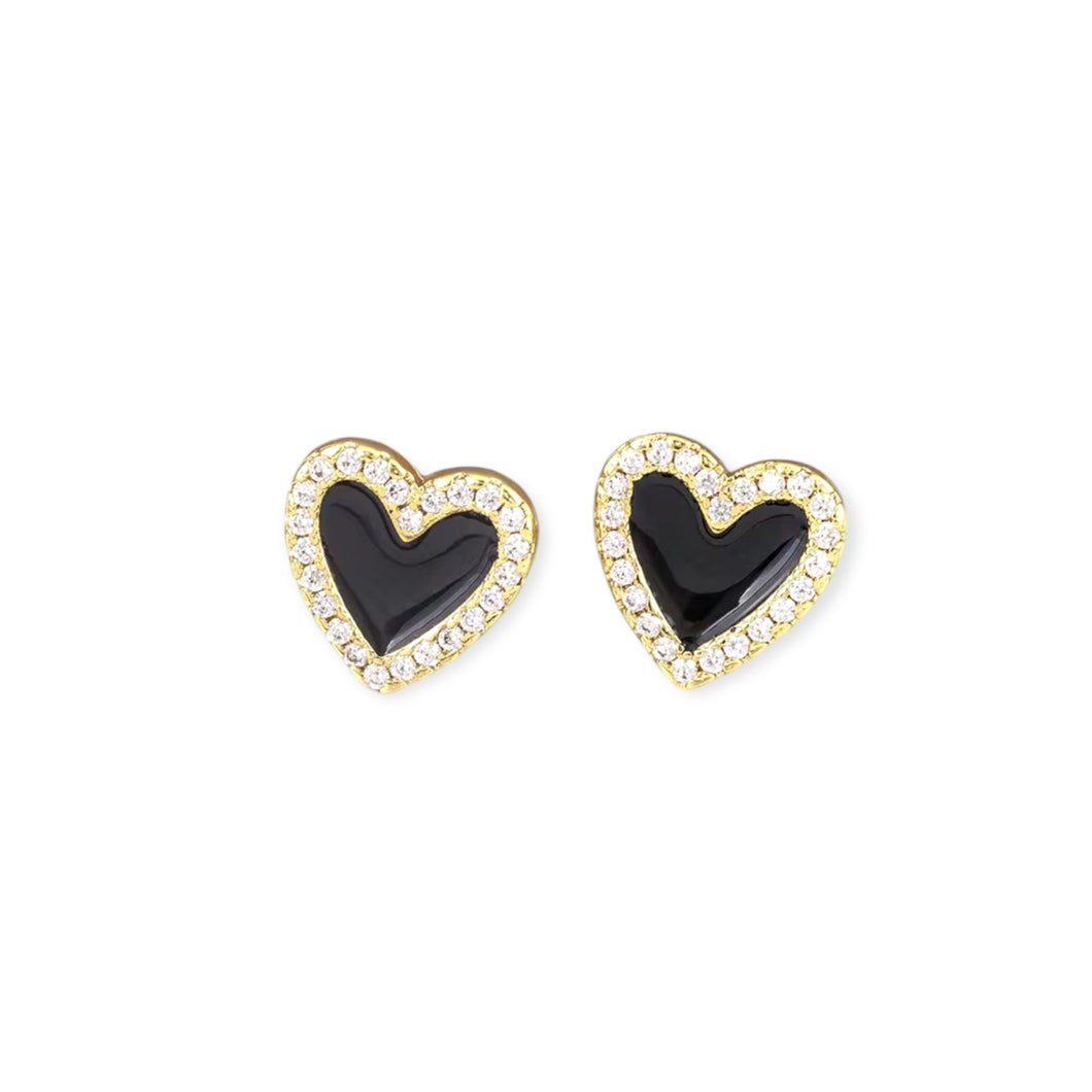 Black Enamel Heart Earrings