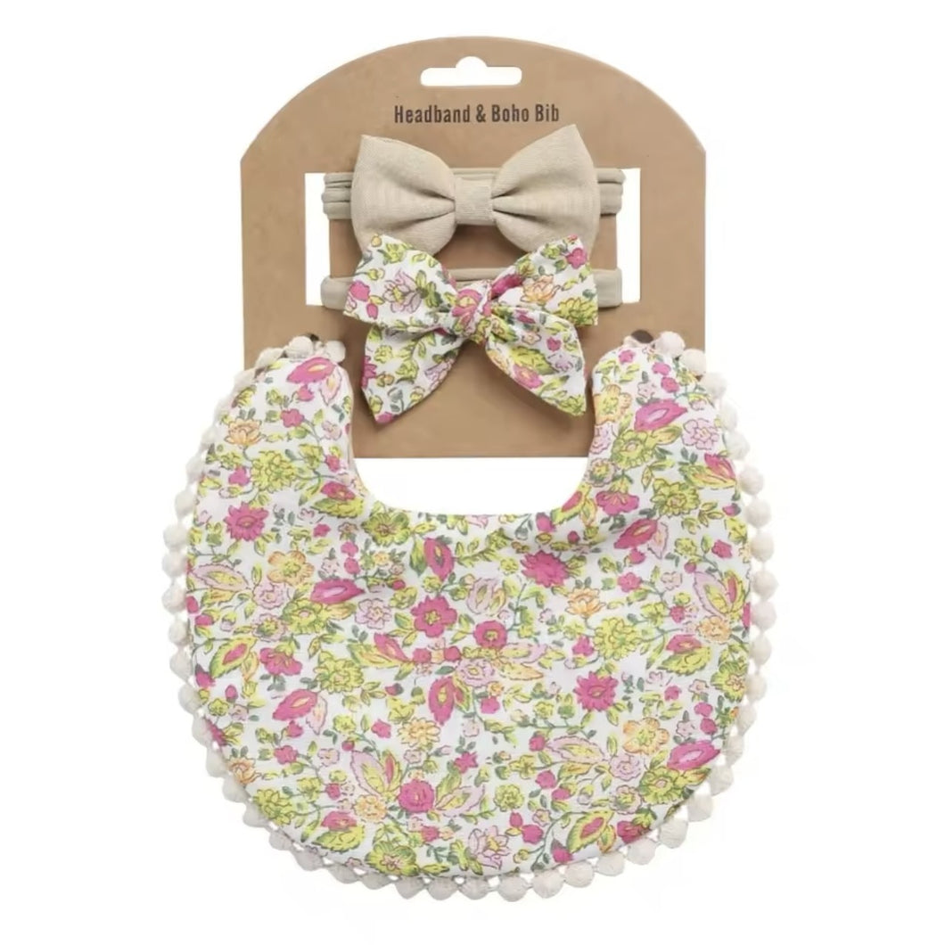 Floral-Linen Reversible Bib Set