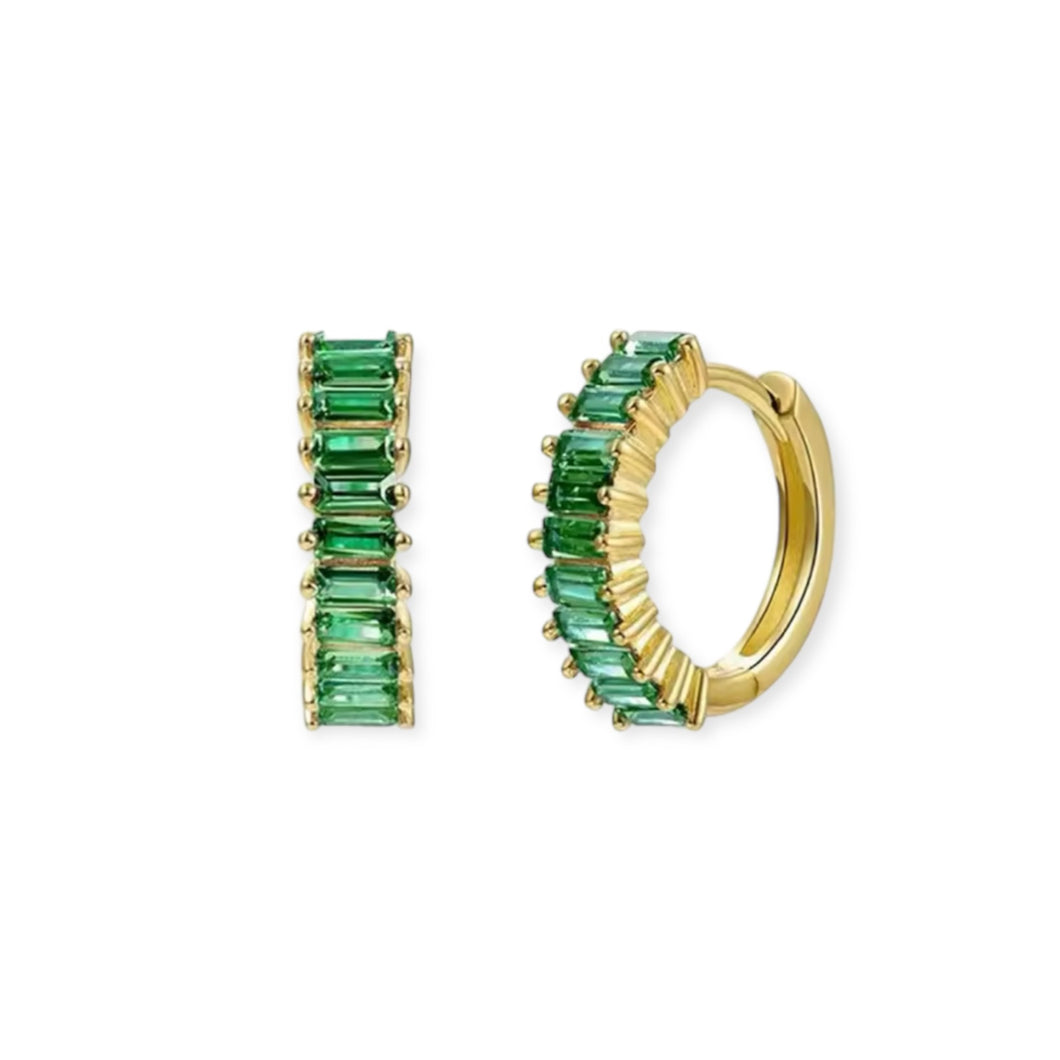 Green Zirconia Huggie Earrings