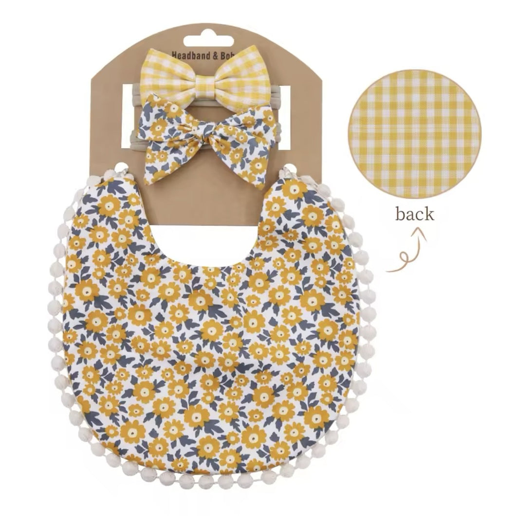 Floral-Gingham Reversible Bib Set