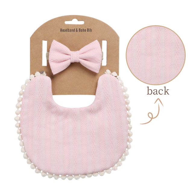Baby Pink Striped Bib Set