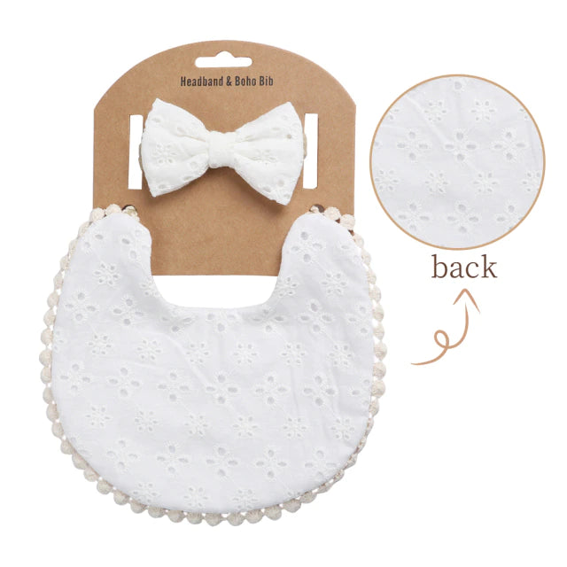 White Eyelet Bib Set