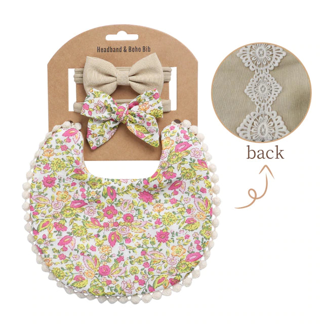 Floral-Beige Reversible Bib Set