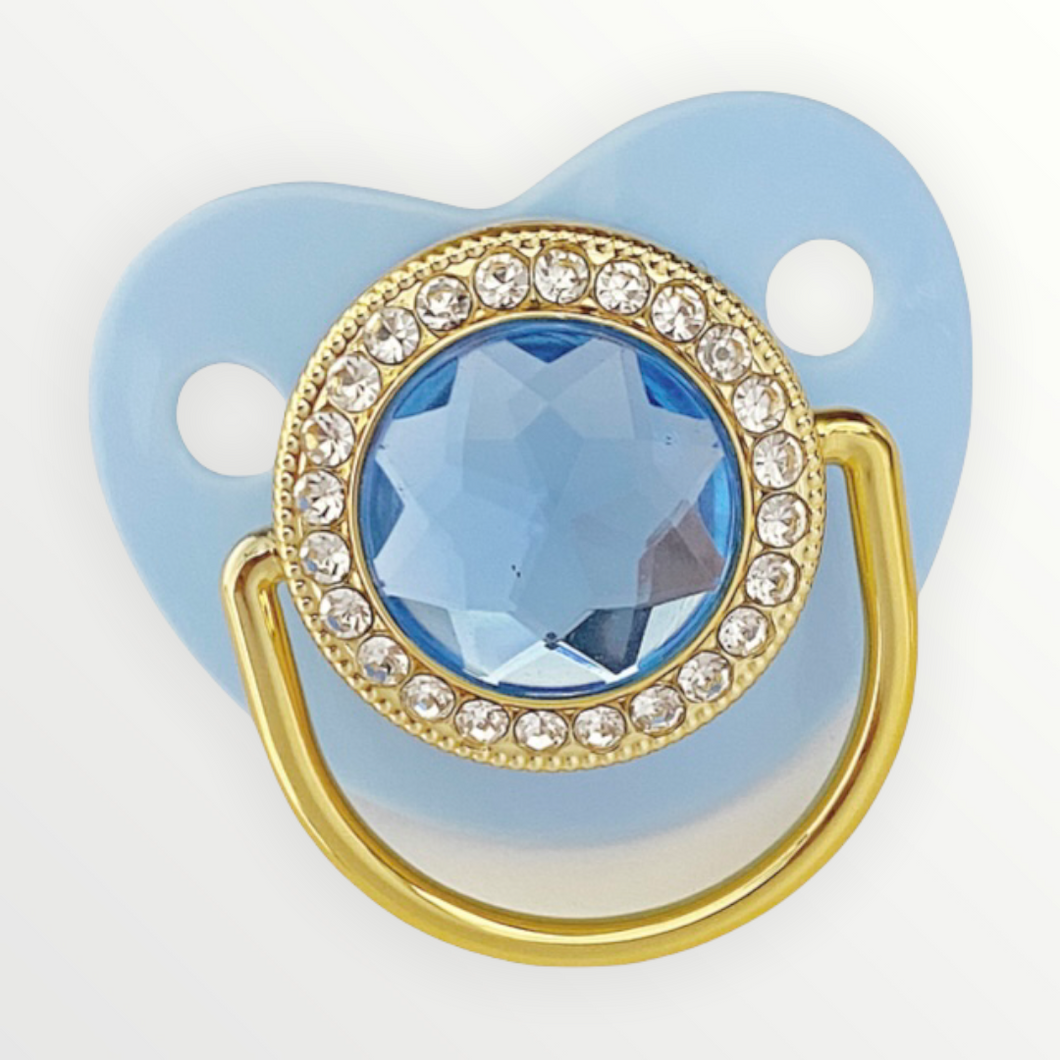 Baby Blue on Gold Rhinestones Pacifier