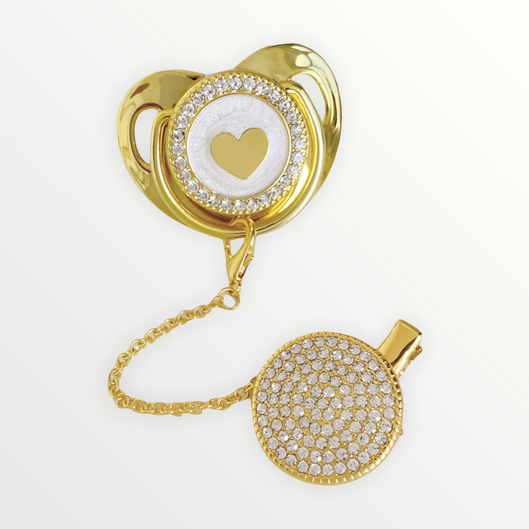 Gold Heart Gold pacifier with Clip