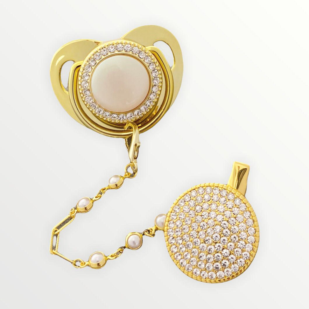 Pearl Gold Pacifier with Clip