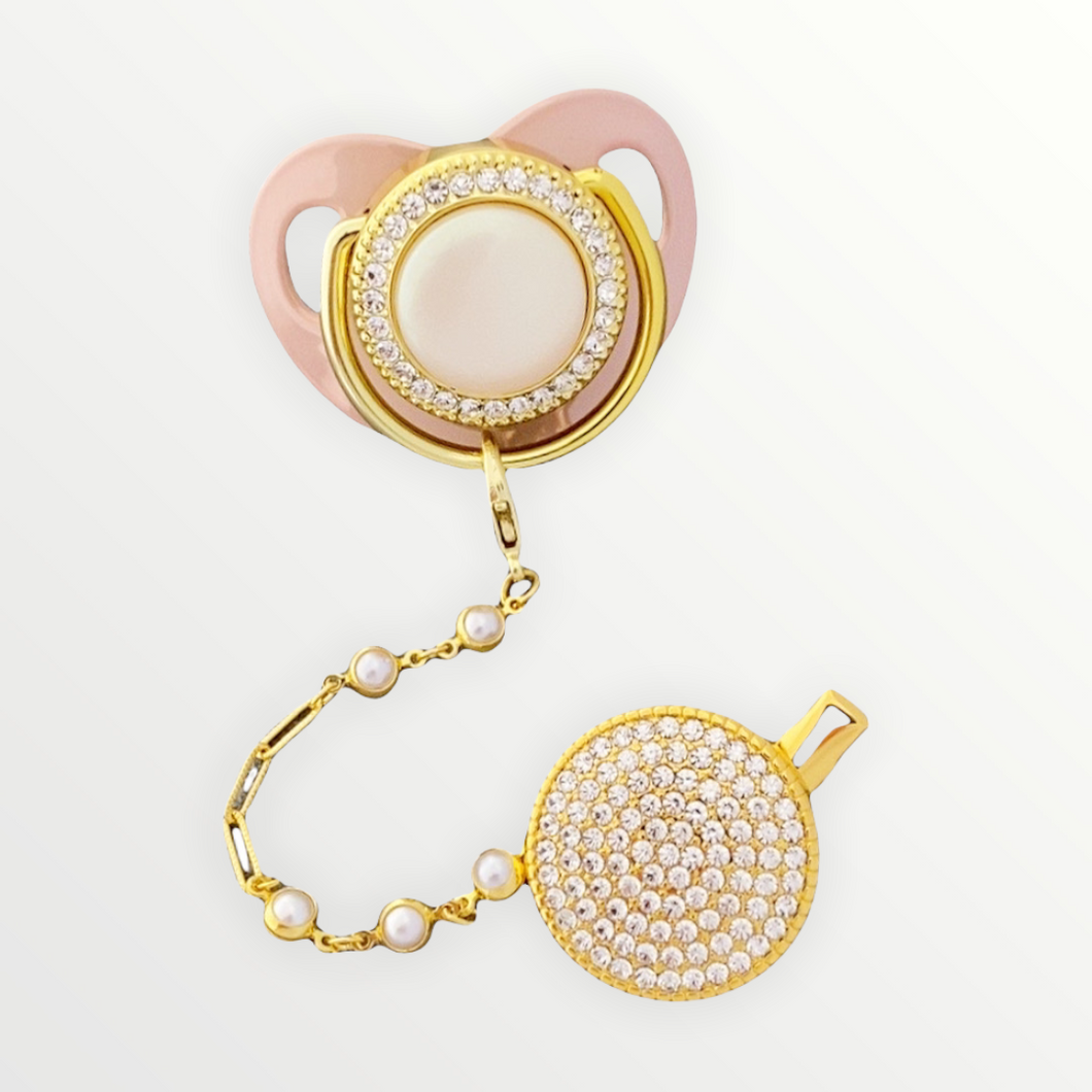 Pearl Rose Gold Pacifier with Clip