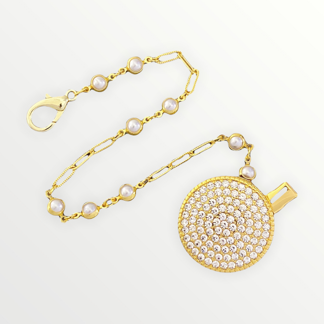 Rhinestone and Pearls Gold Pacifier Clip