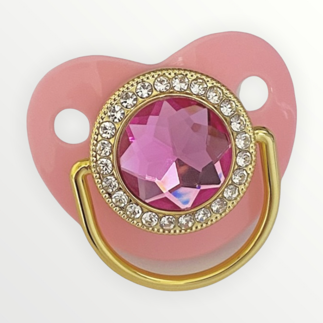 Baby Pink on Gold with Rhinestones Pacifier