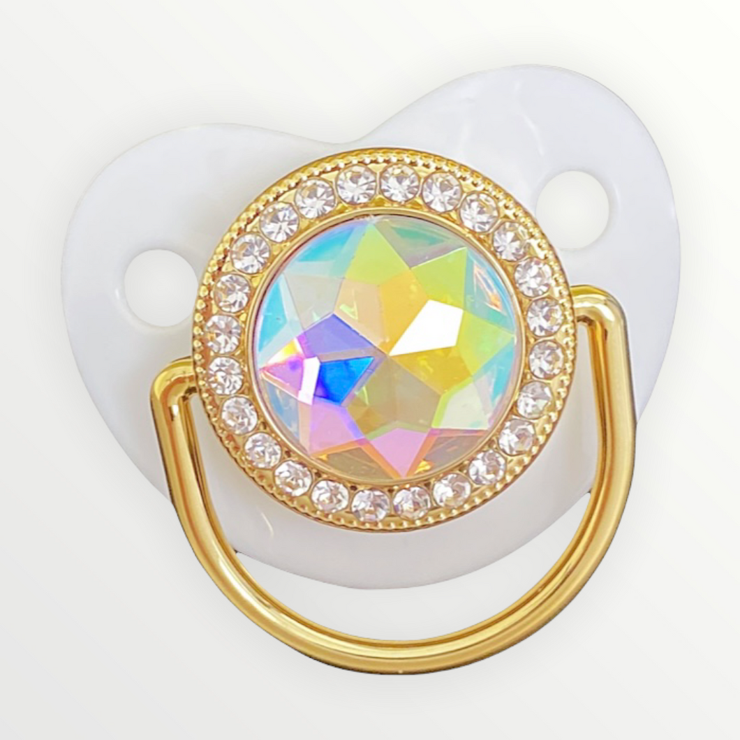 White on Gold and Rhinestones Pacifier