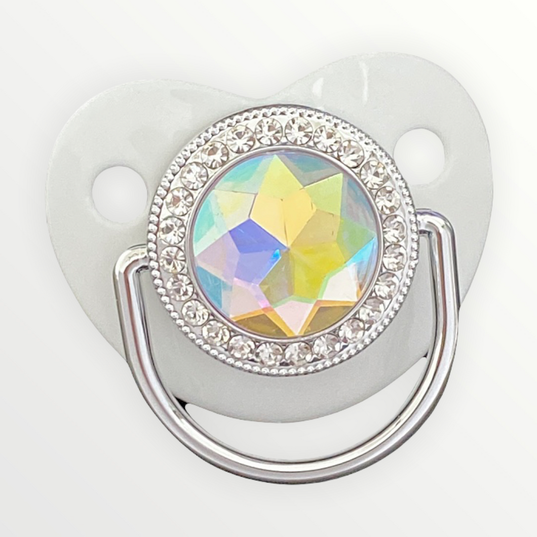 White on Silver with Rhimestones Pacifier